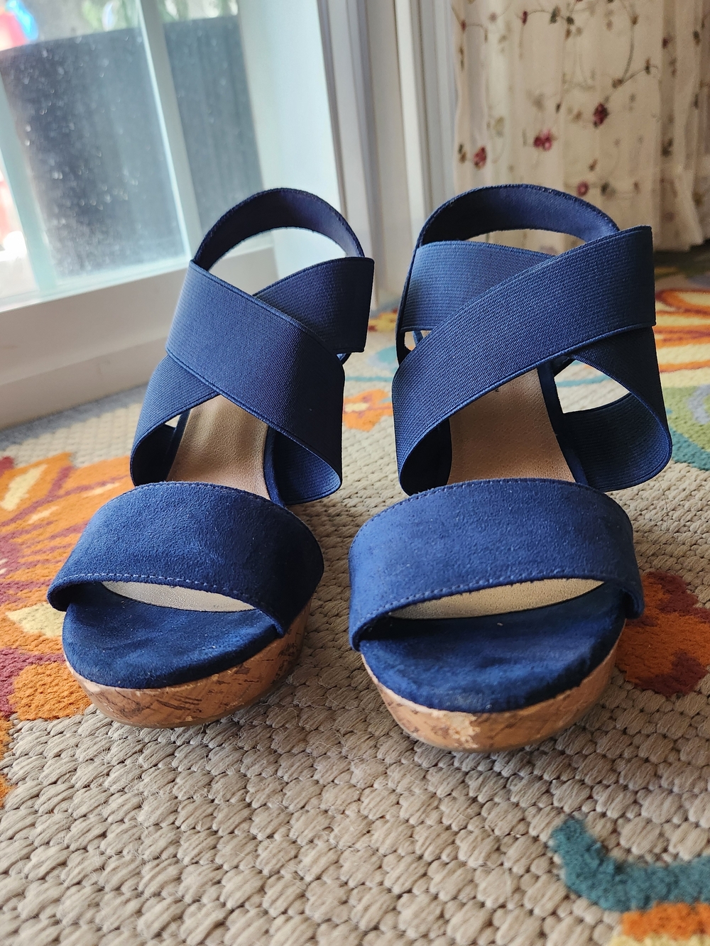 American Eagle By Payless  Blue Cork Wedge Sandals